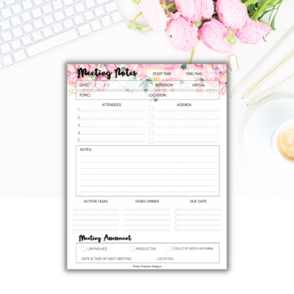Dark Pink Floral Meeting Notes Pad