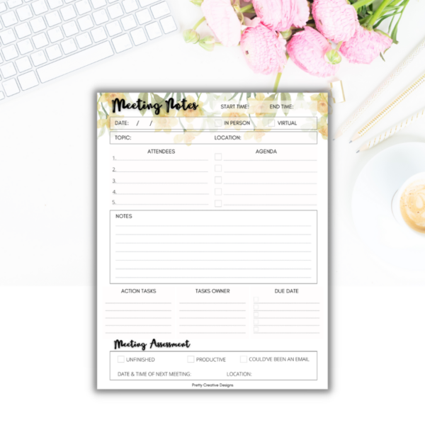 Yellow Floral Meeting Notes Pad
