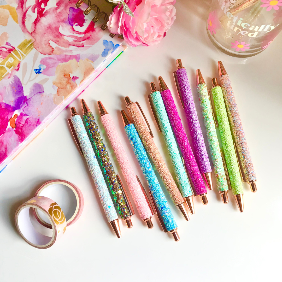 Glitter Pens, Floating Glitter Pens, Pretty Pens, Sparkly Pens, Planner Pens,  Journal Pens, Pretty Leaves Multiple Pen Colors 