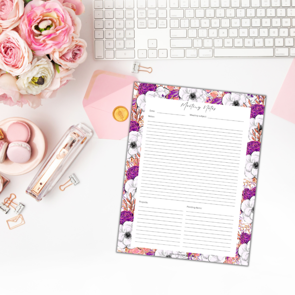 Purple Floral Meeting Notes Pad