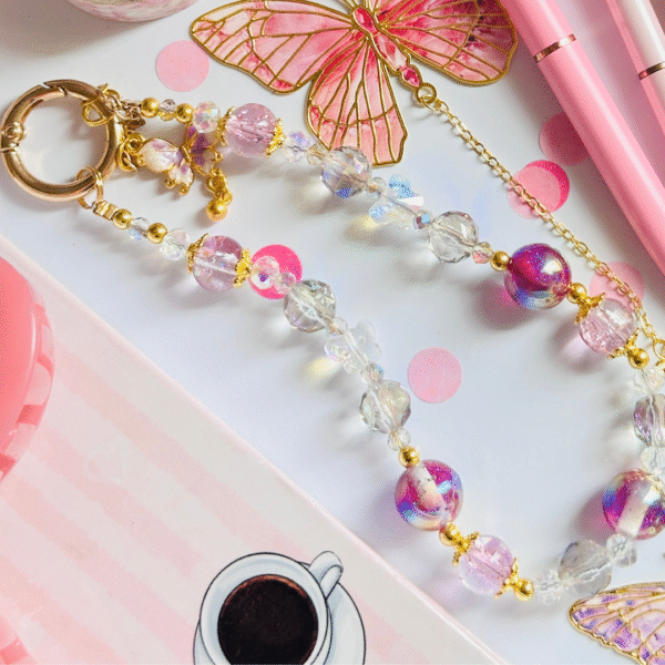 Golden Pearl Butterfly Keychain